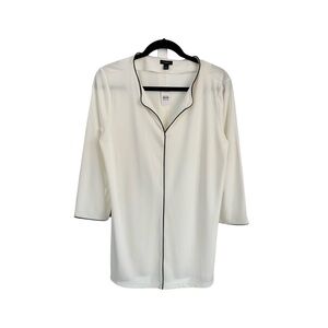 Ann Taylor  Faux Leather Trim Bracelet Sleeve Popover Top Size Large NWT